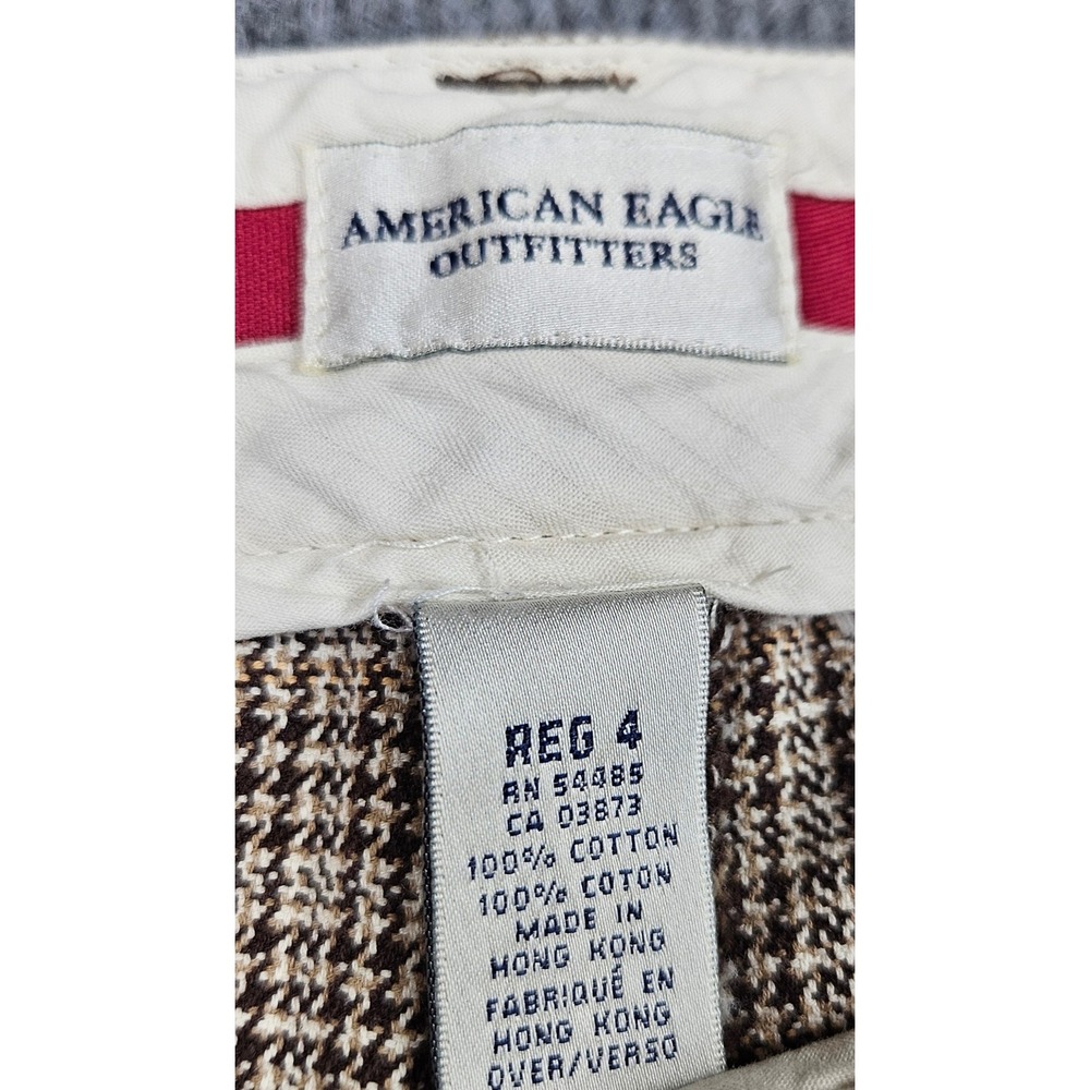 American Eagle Plaid Crop Pants Womens 4 Tan Brown Wide Leg Cuffed Academia - Picture 4 of 6